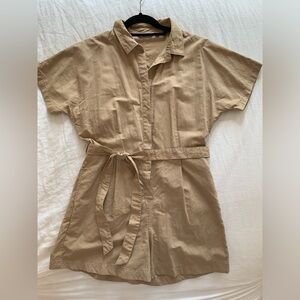 Uniqlo Linen-Blend Short-Sleeve Romper Beige Size M